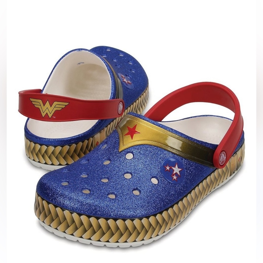 Wonder Woman blue glitter dc comic crocband clog